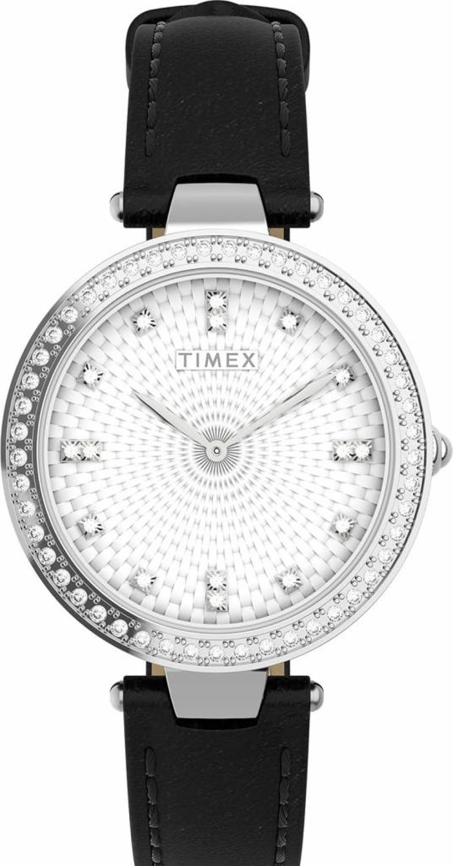 Timex Women's Adorn 32mm Stainless Steel Watch with Leather Strap - Elegant Silver-Tone Dial