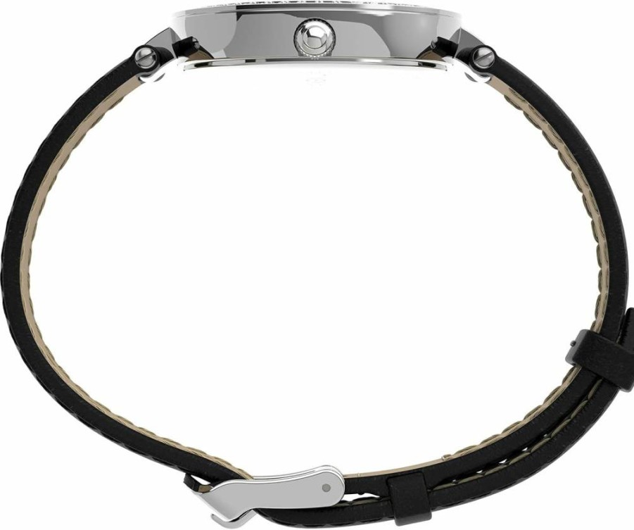 Timex Women's Adorn 32mm Stainless Steel Watch with Leather Strap - Elegant Silver-Tone Dial