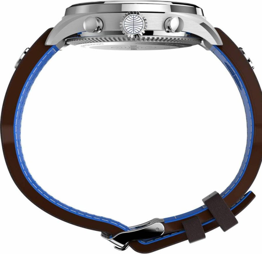 Timex Men's X Pan Am Chronograph 42mm Stainless Steel Watch with Leather Strap