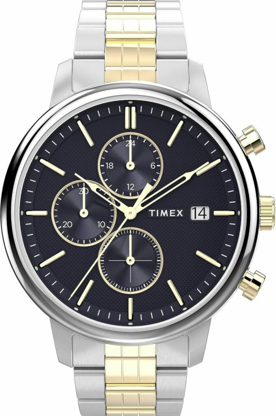 Timex Men's Chicago 45mm Two-Tone Watch - Blue Dial, Stainless Steel Case, Leather Strap