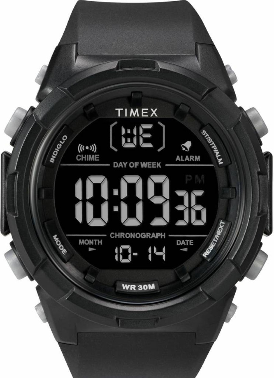 Timex Men's Black Digital Watch 50mm Case with Black Strap - Water-Resistant Sports Watch