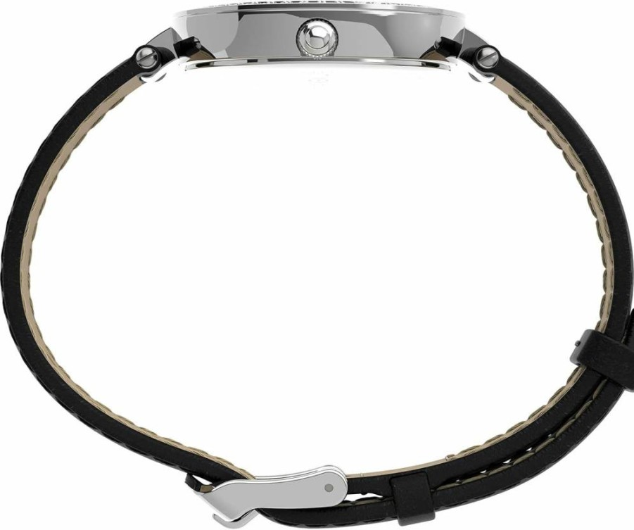 Timex Women's Adorn 32mm Stainless Steel Watch with Leather Strap - Elegant Silver-Tone Dial for Women