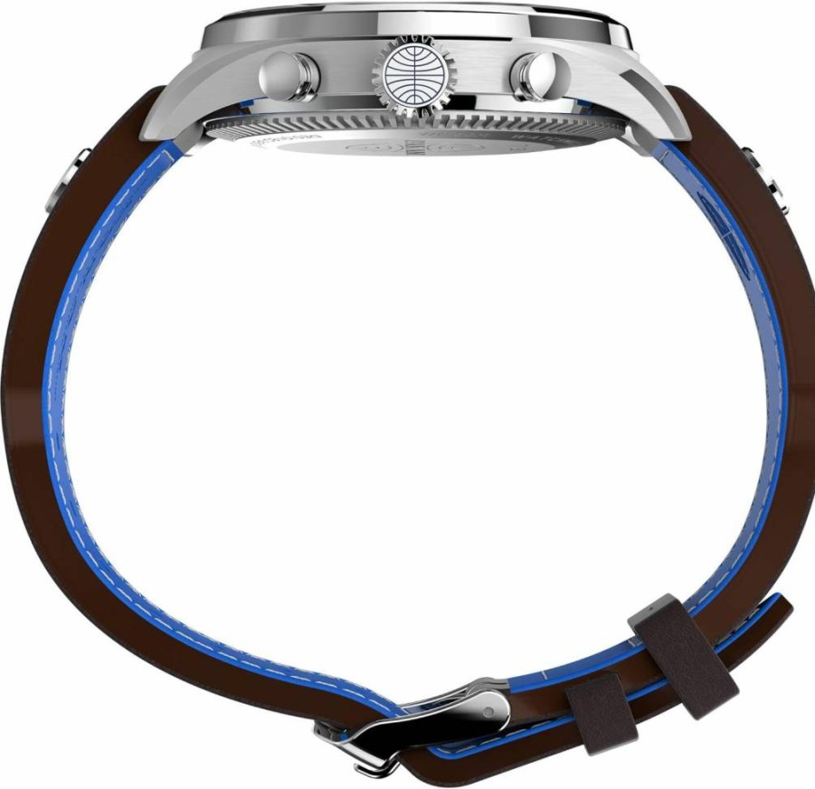 Timex Men's X Pan Am Chronograph 42mm Stainless Steel Watch with Leather Strap
