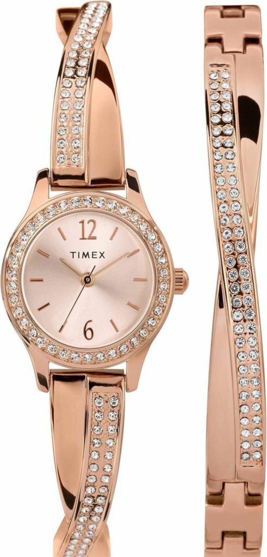 Timex Women's Crystal Accented 19mm Dress Watch & Bracelet Gift Set