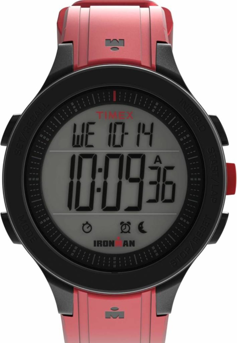 Timex Ironman Triathlon T200 Digital Sports Watch - 42mm Black Case, Red Strap, Unisex Design