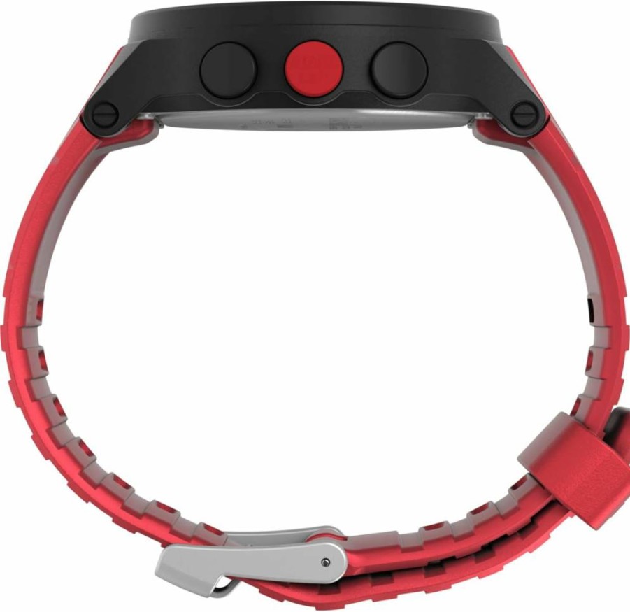 Timex Ironman Triathlon T200 Digital Sports Watch - 42mm Black Case, Red Strap, Unisex Design