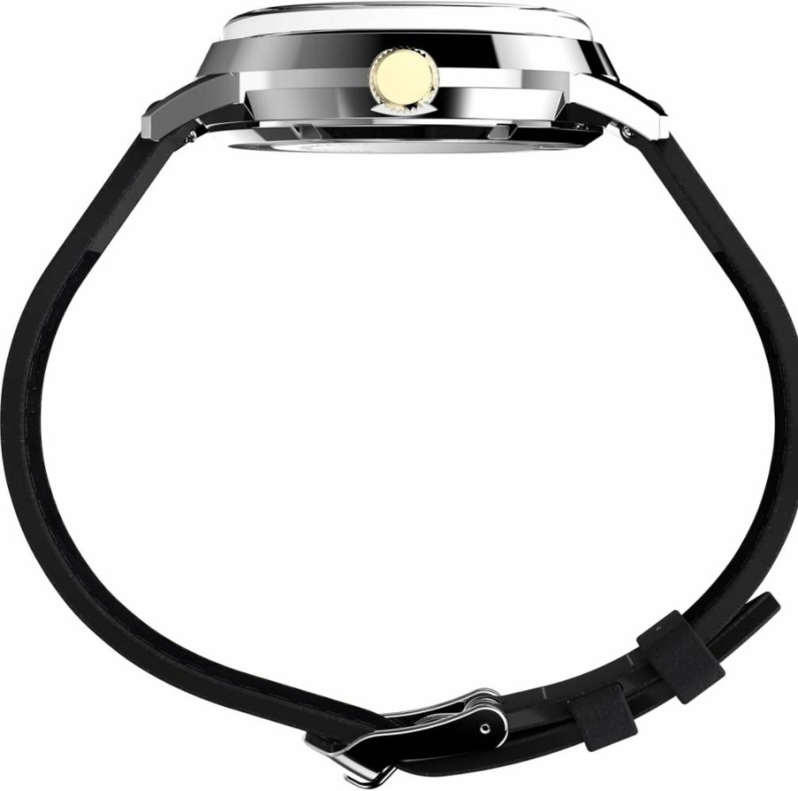 Timex Men's Marlin Automatic 40mm Black Dial Stainless Steel Watch with Black Leather Strap
