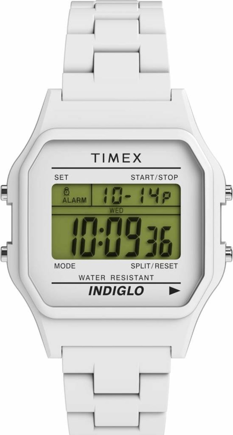 Timex Unisex T80 36mm Digital Watch - White Resin Strap, White Case, LED Display, Water-Resistant