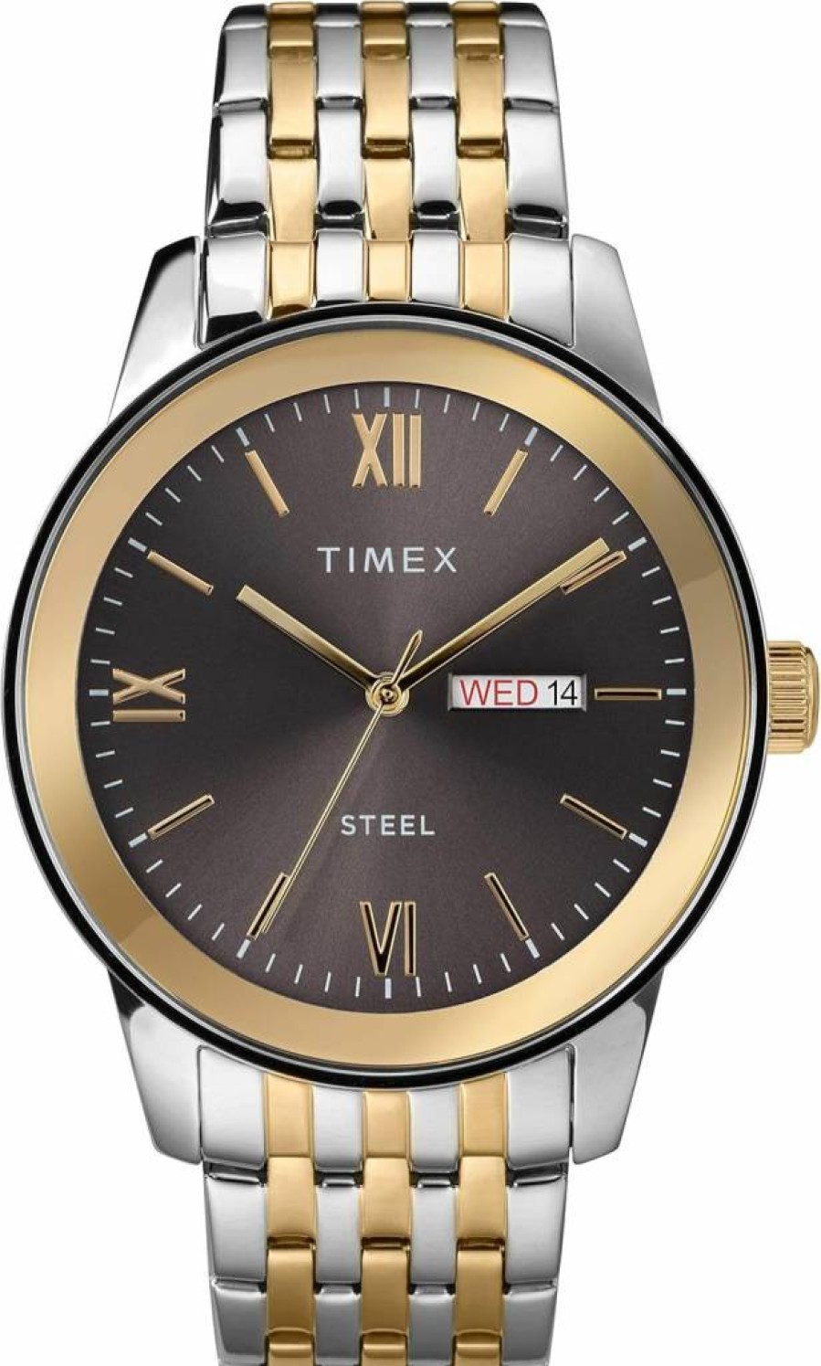 Timex Men's 41mm Day-Date Dress Watch - Classic Stainless Steel Analog Wristwatch