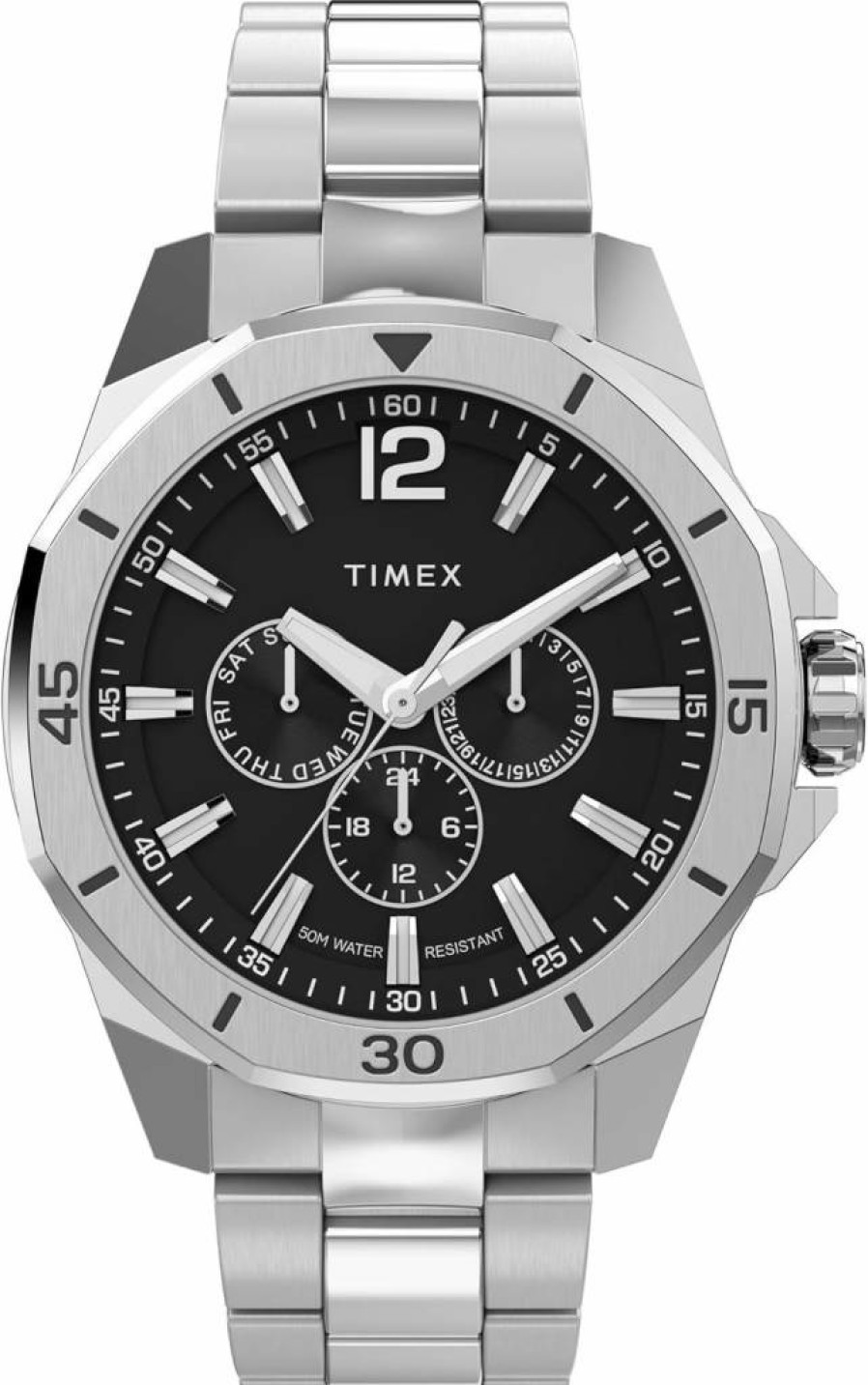 Timex Men's Essex Avenue 44mm Day-Date Quartz Watch with Leather Strap