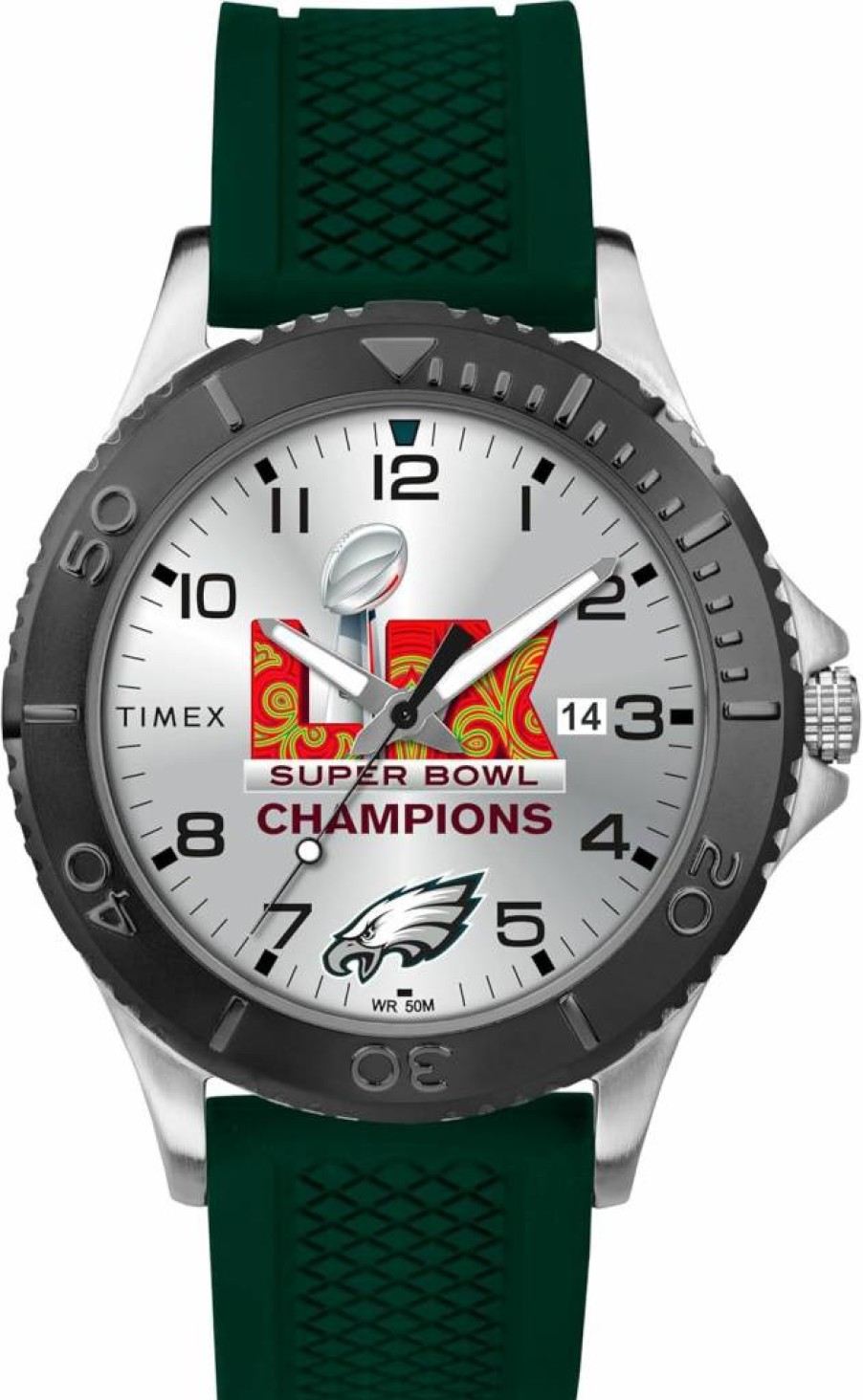 Timex Tribute Men's Philadelphia Eagles Super Bowl Champions 42mm Watch - Green Strap, Silver-Tone Dial & Case
