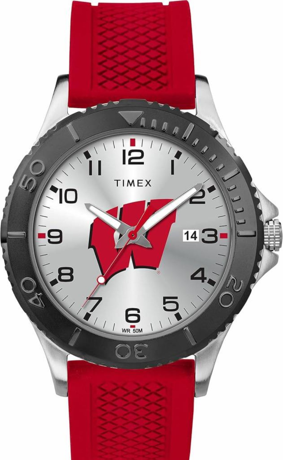 Timex Tribute Men's 42mm Wisconsin Badgers Collegiate Watch with Red Silicone Strap