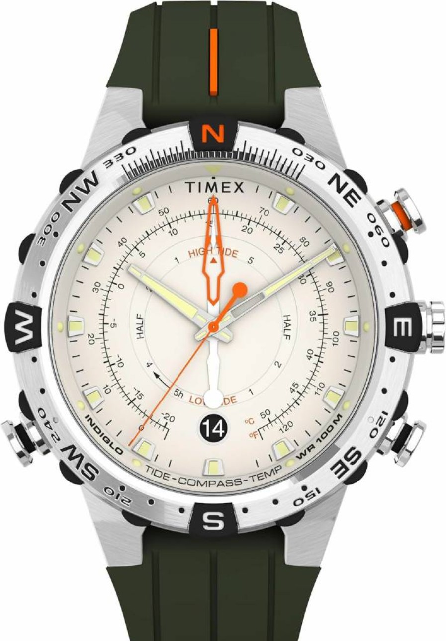 Timex Men's Expedition Tide Temp Compass Watch 45mm Stainless Steel Outdoor Sports Wristwatch