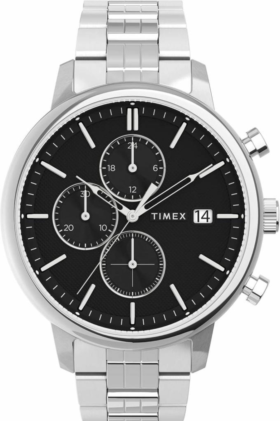 Timex Men's Chicago Chronograph Stainless Steel Watch - 45mm Silver-Tone Case, Black Dial, Bracelet