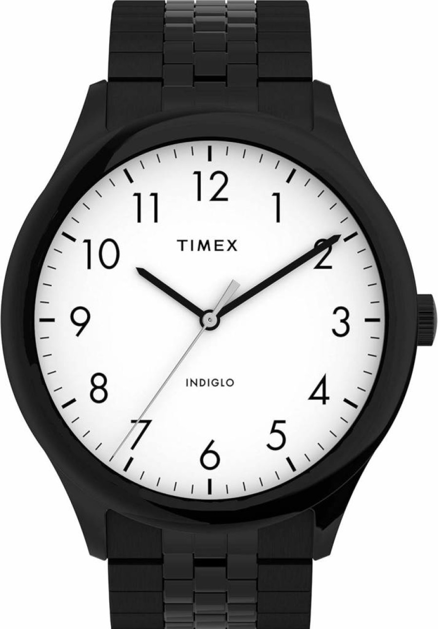 Timex Men's Modern Easy Reader 40mm Leather Strap Watch with Indiglo Night Light