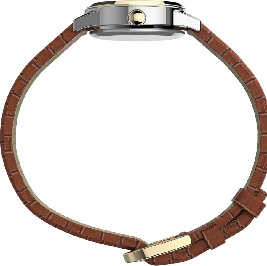 Timex Women's Essex Ave 25mm Leather Strap Watch with Silver-Tone Case