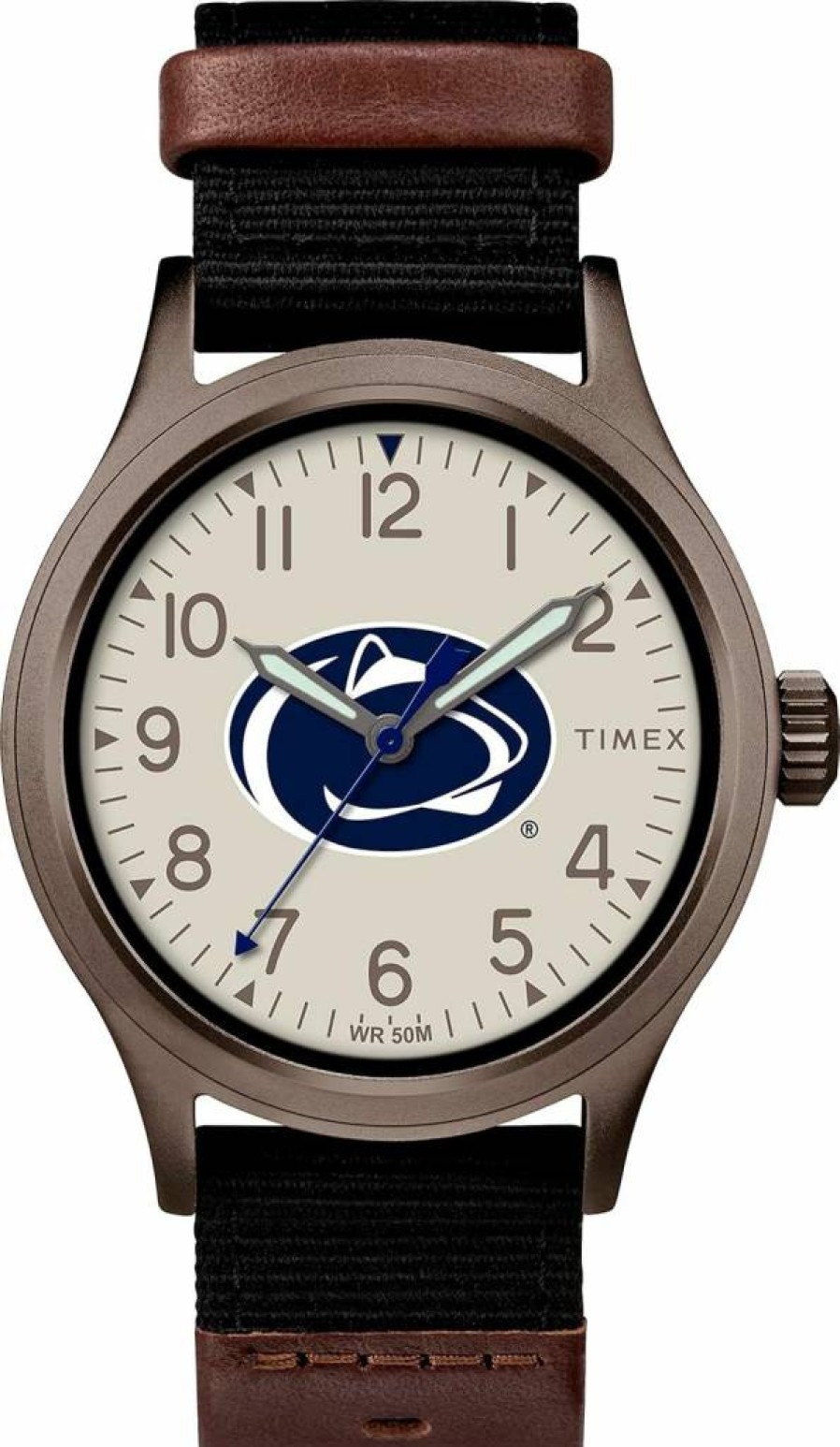 Timex Men's Collegiate 40mm Watch - Alabama Crimson Tide Edition with Black Fabric & Brown Leather Strap