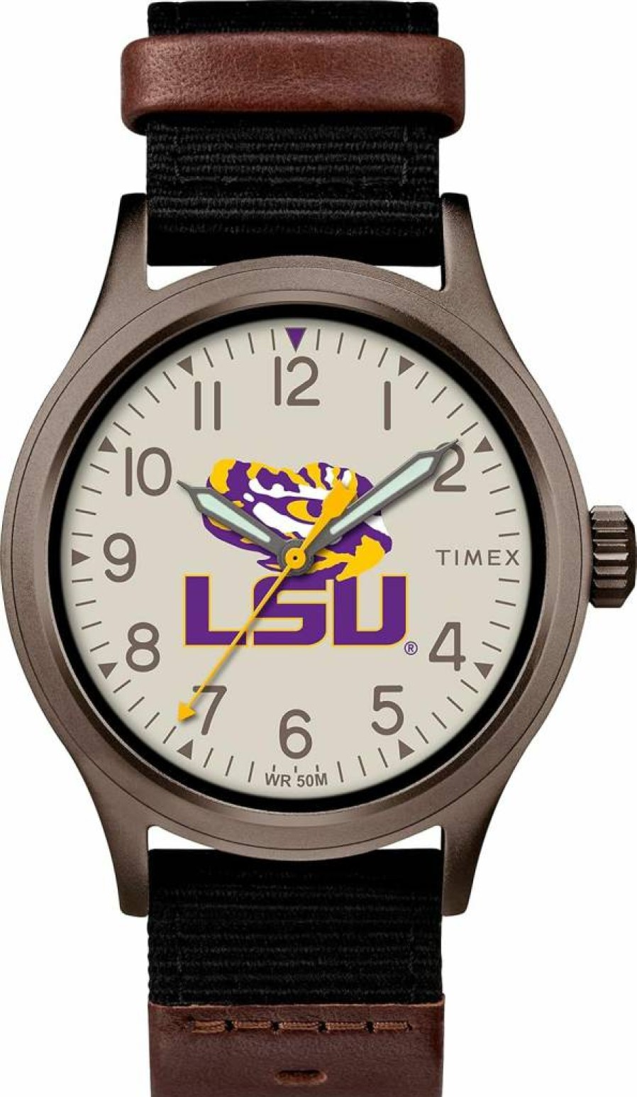 Timex Men's Collegiate 40mm Watch - Alabama Crimson Tide Edition with Black Fabric & Brown Leather Strap