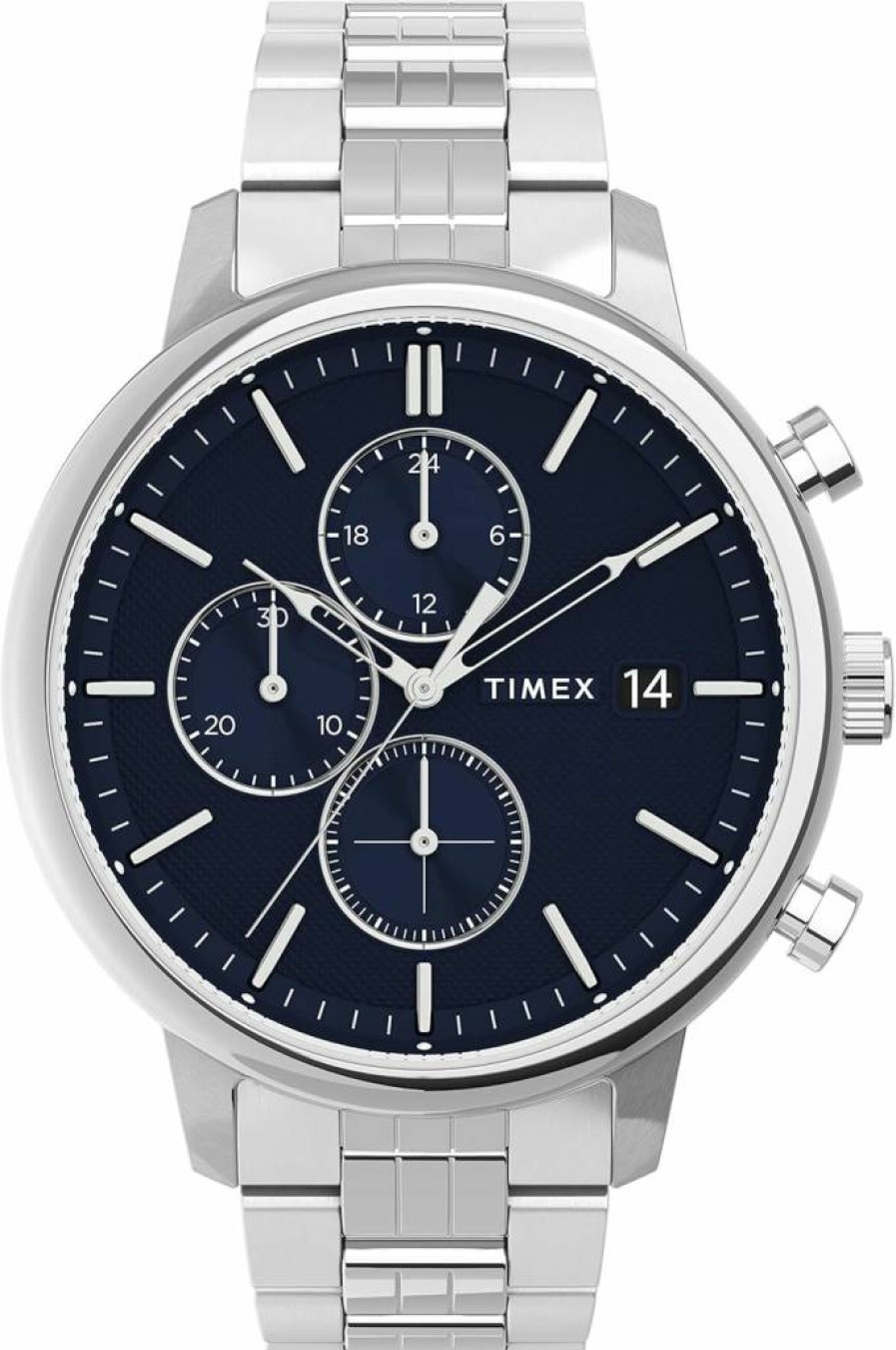 Timex Men's Chicago Chronograph Watch - 45mm Black Leather Strap, Analog Quartz, Water-Resistant