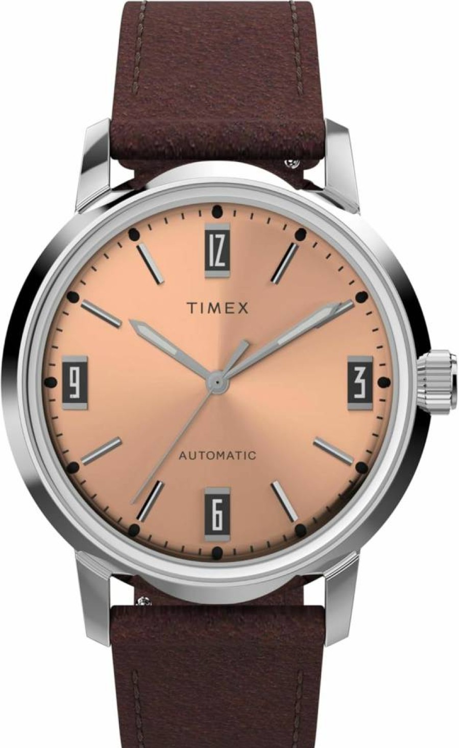 Timex Men's Marlin Automatic 40mm Stainless Steel Watch - Brown Leather Strap, Pink Dial