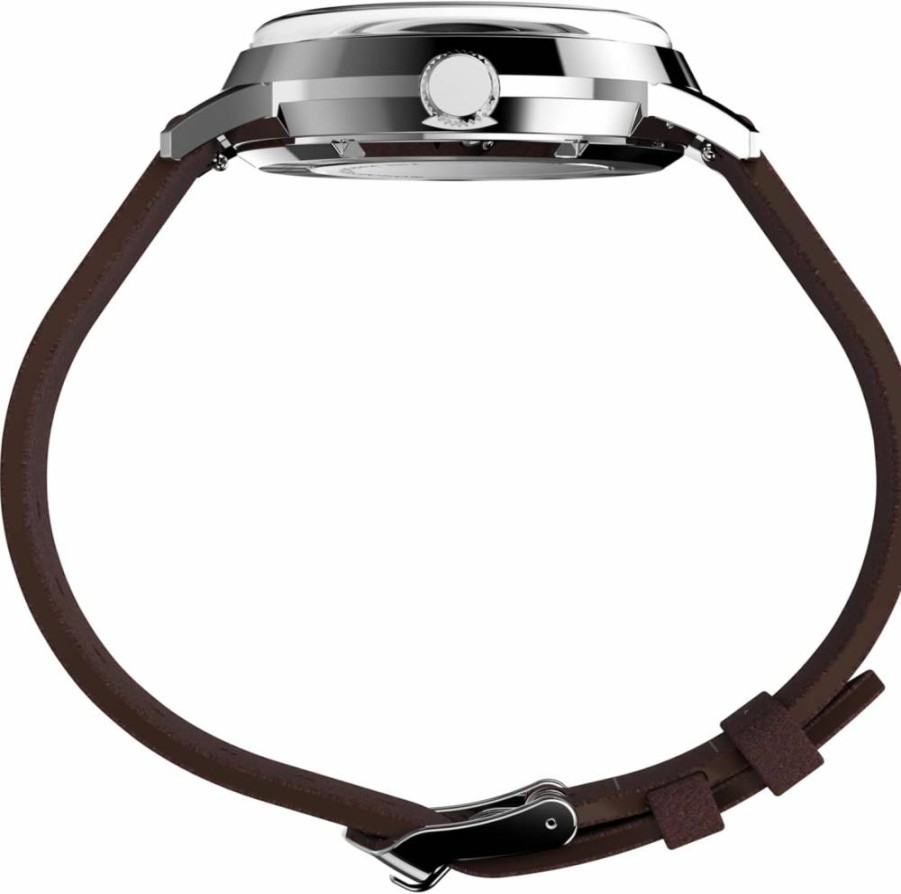 Timex Men's Marlin Automatic 40mm Stainless Steel Watch - Brown Leather Strap, Pink Dial