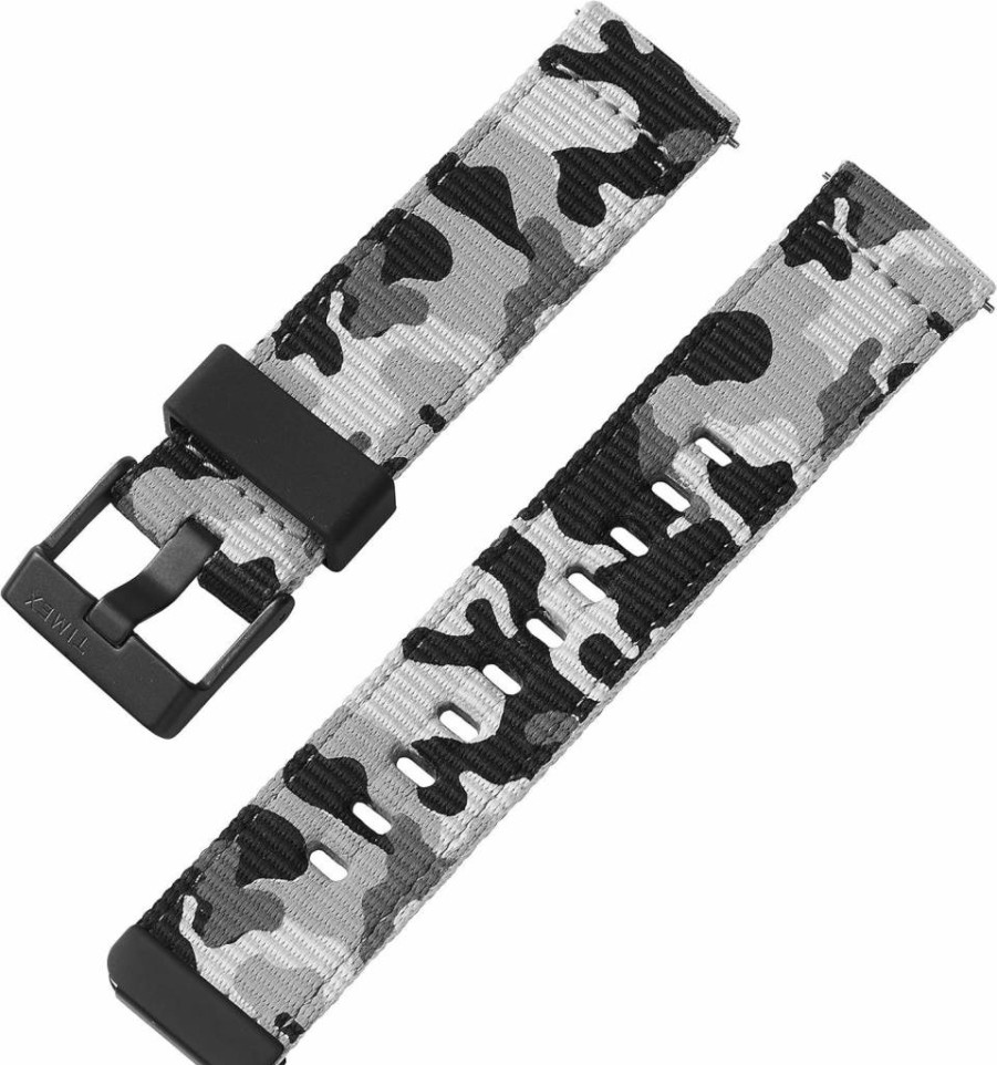 Timex 22mm Black Winter Camo Fabric Watch Strap with Quick-Release Black Buckle
