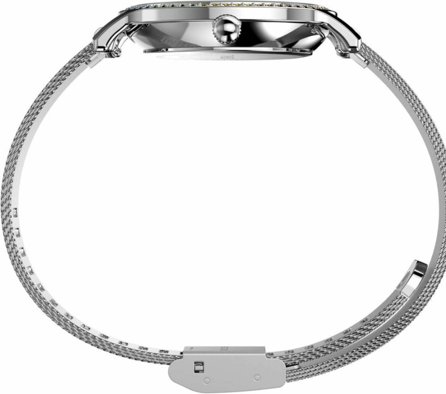 Timex Women's Transcend 31mm Silver-Tone Stainless Steel Mesh Watch with Silver Dial