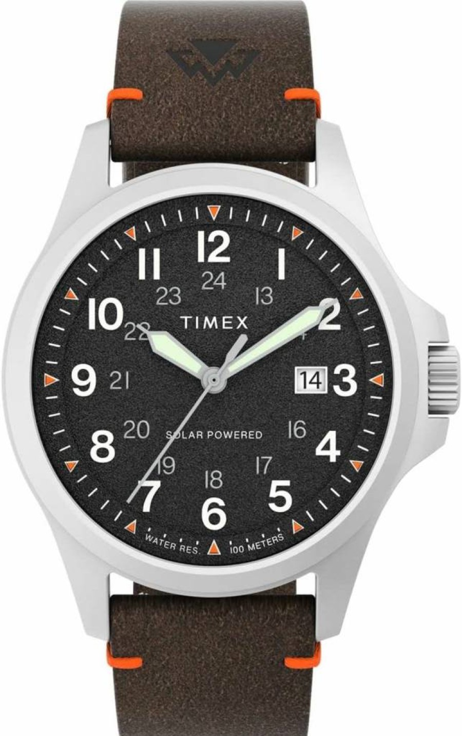 Timex Men's Expedition North Field Solar-Powered Watch - 41mm Brown Leather Strap, Black Dial, Stainless Steel Case