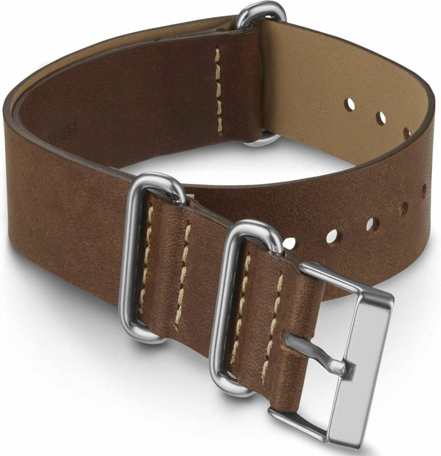 Timex TW7C63000 20mm Brown Leather Slip-Thru Watch Strap - Double-Layered Genuine Leather Band