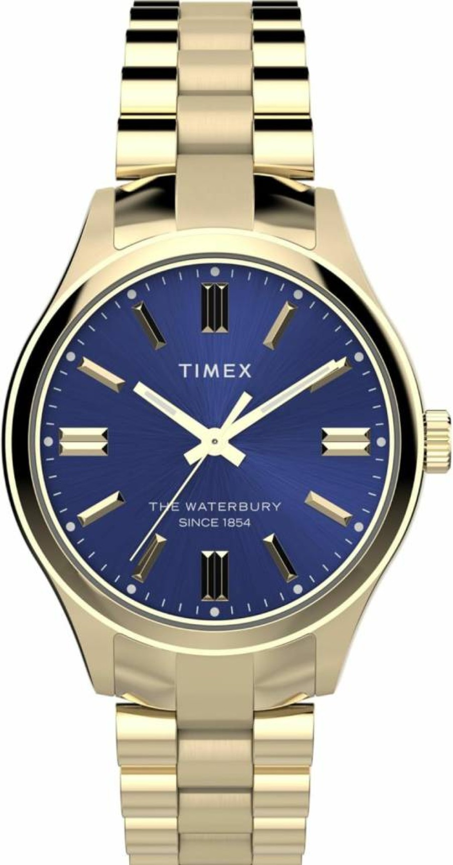 Timex Women's Waterbury Traditional 34mm Gold-Tone Watch with Blue Dial and Bracelet