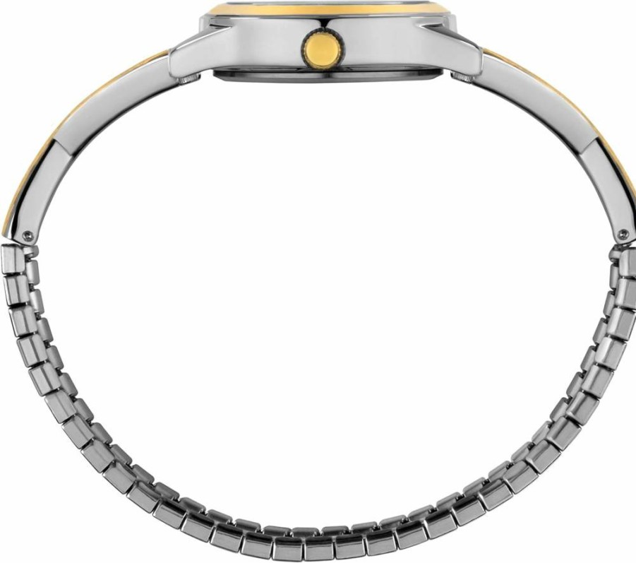Timex Women's Main Street 25mm Stainless Steel Semi-Bangle Watch with Leather Strap