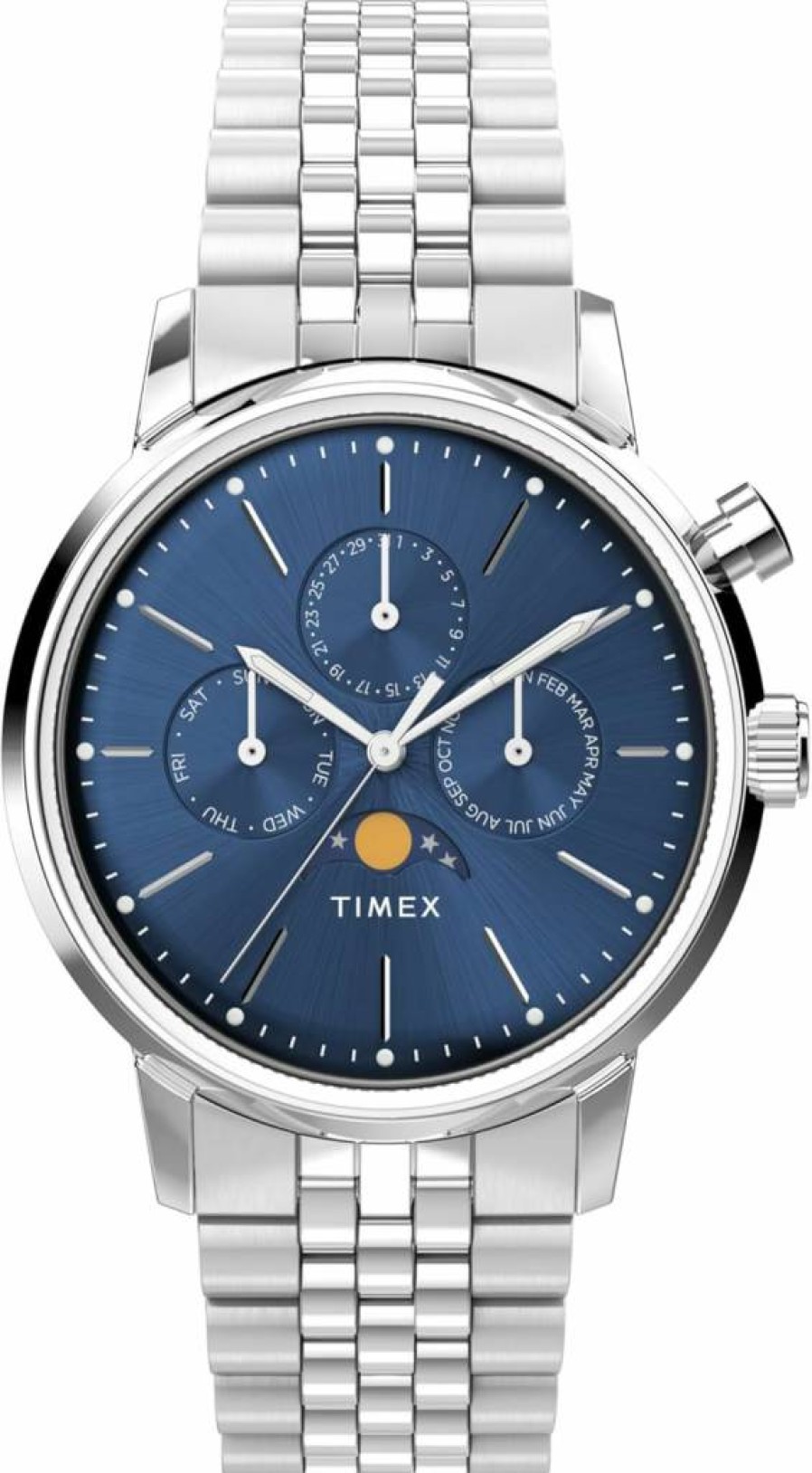 Timex Men's Marlin Moon Phase 40mm Stainless Steel Watch with Blue Dial and Bracelet