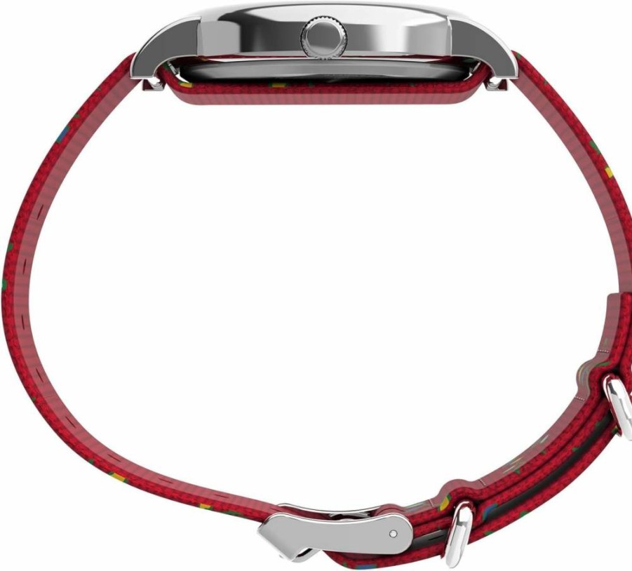 Timex Women's Weekender Peanuts Holiday Watch - 38mm Red Strap, White Dial, Silver-Tone Case