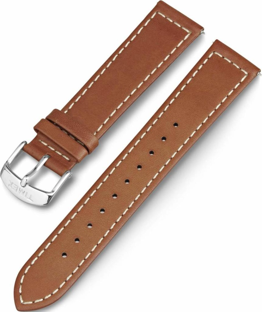 Timex 20mm Dark Brown Genuine Leather Watch Strap with Silver-Tone Buckle for Men and Women