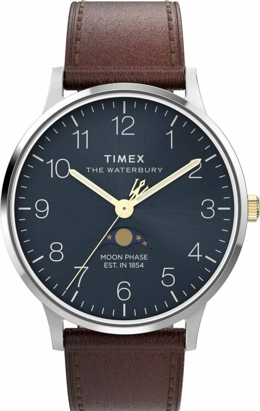 Timex Men's Waterbury Classic Chrono 40mm Stainless Steel Watch with Leather Strap - Quartz Dress Watch for Men