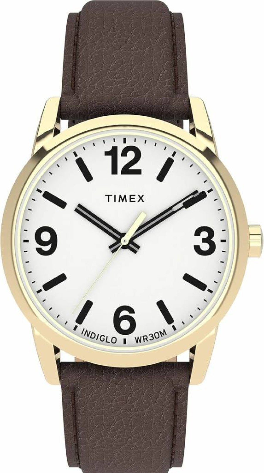 Timex Men's Easy Reader 38mm Gold-Tone Watch with White Dial & Brown Leather Strap