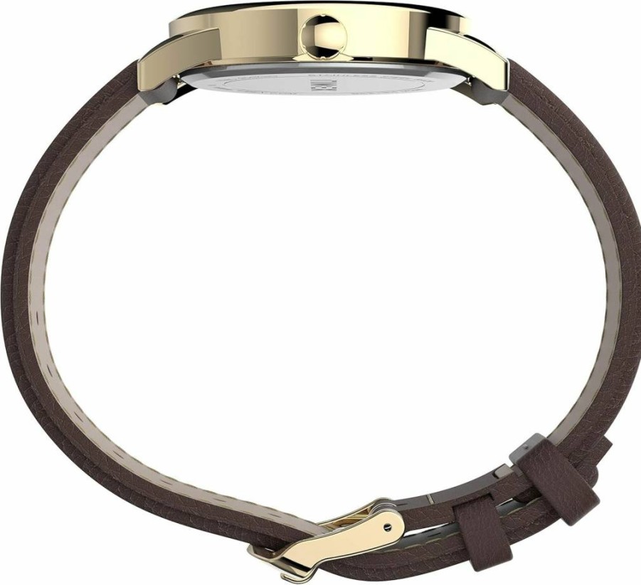 Timex Men's Easy Reader 38mm Gold-Tone Watch with White Dial & Brown Leather Strap