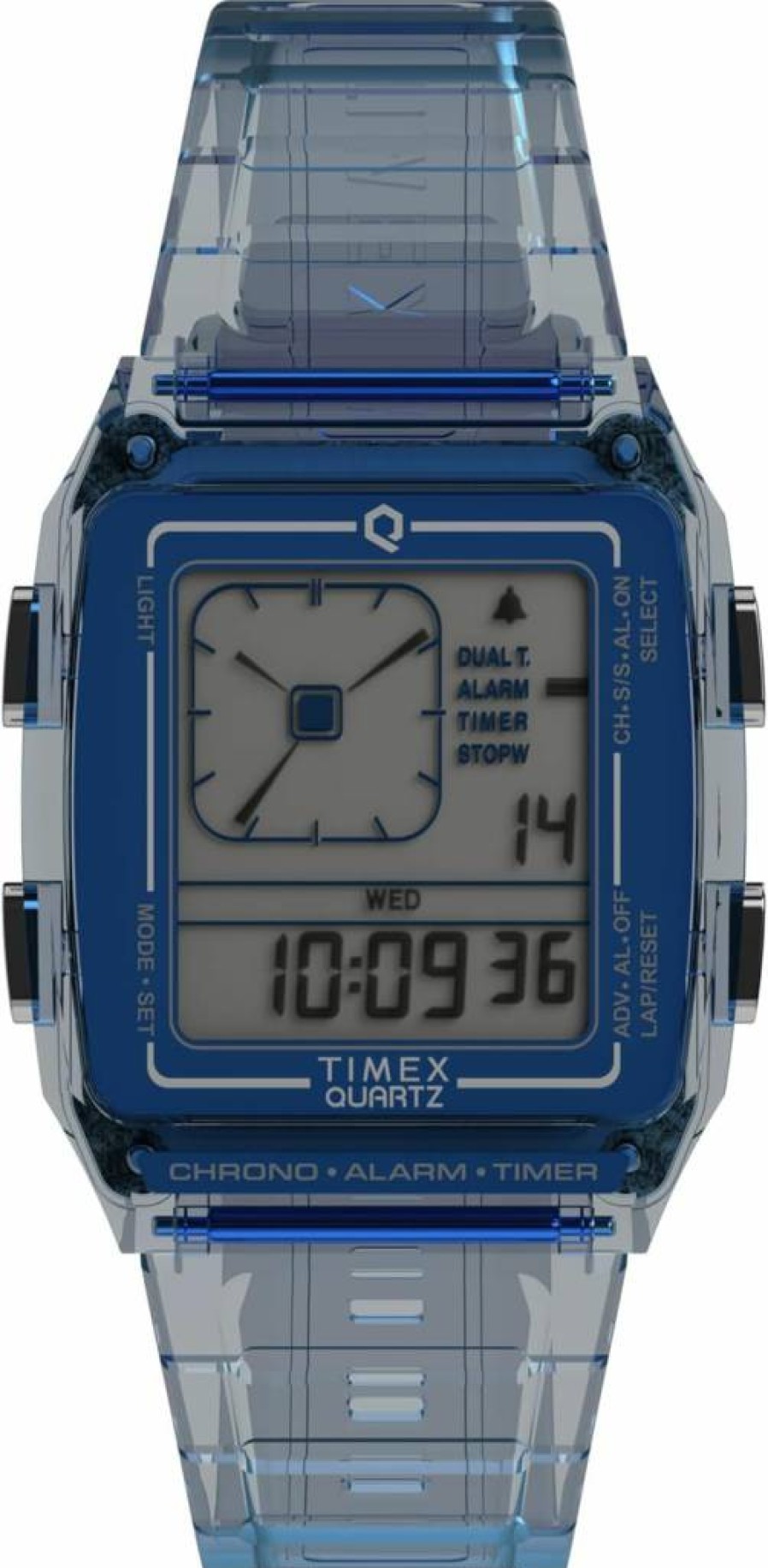 Timex Unisex Q Digital Watch with Gray Strap and Case - 35mm Quartz LCD Display