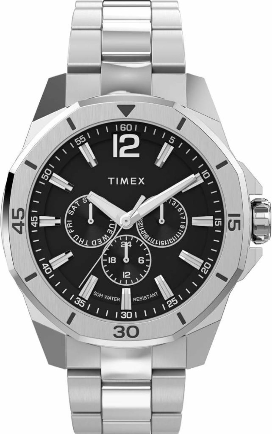 Timex Men's Essex Avenue 44mm Day-Date Quartz Watch with Leather Strap