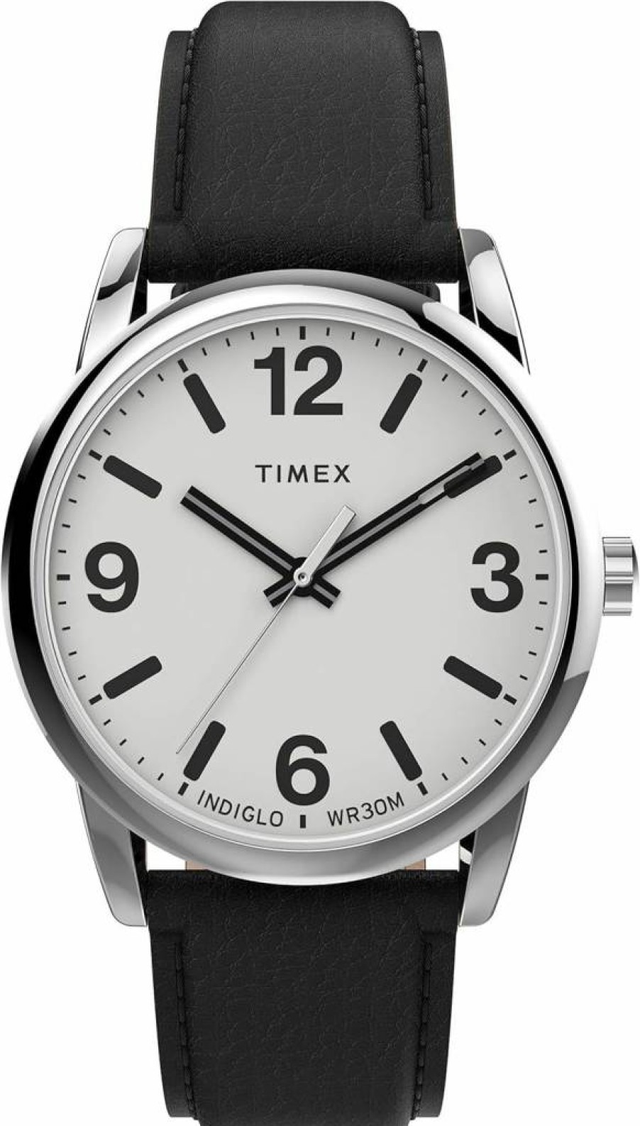 Timex Men's Easy Reader 38mm Silver-Tone Watch with White Dial & Black Leather Strap