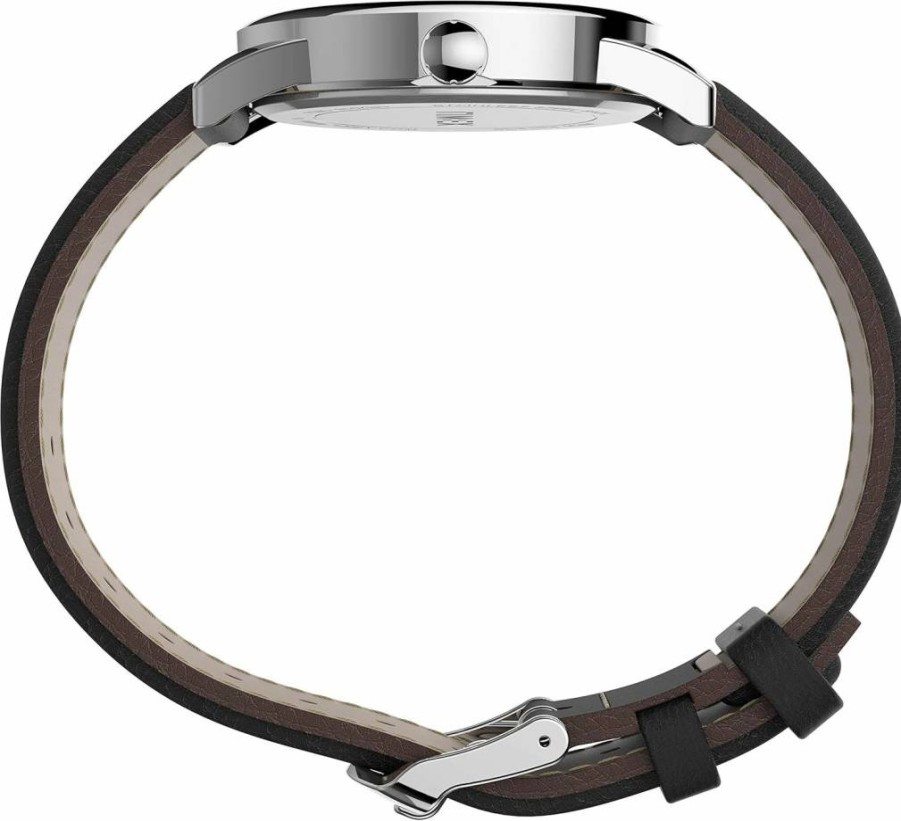 Timex Men's Easy Reader 38mm Silver-Tone Watch with White Dial & Black Leather Strap