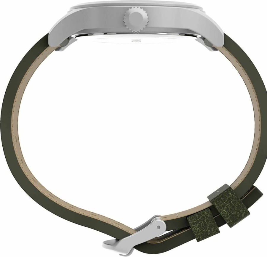 Timex Men's Expedition Scout 40mm Silver-Tone Stainless Steel Watch with Black Dial and Green Leather Strap