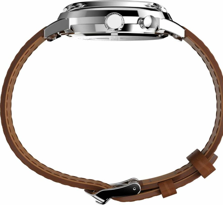 Timex Men's Marlin Moon Phase Watch - 40mm Stainless Steel Case, Green Dial, Brown Leather Strap