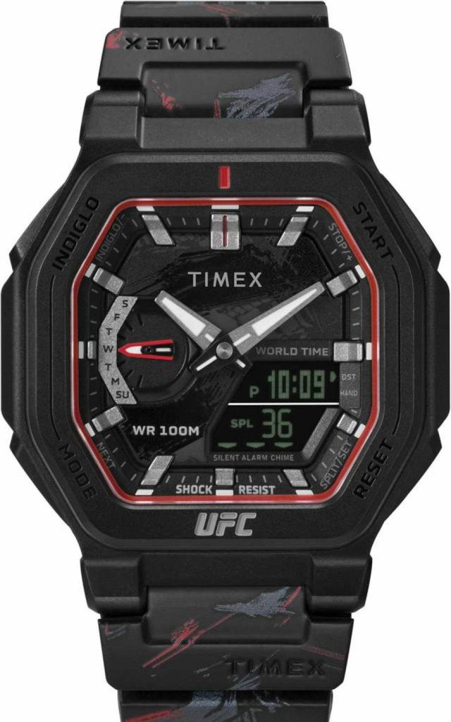 Timex UFC Men's Colossus 45mm Stainless Steel Watch with Leather Strap