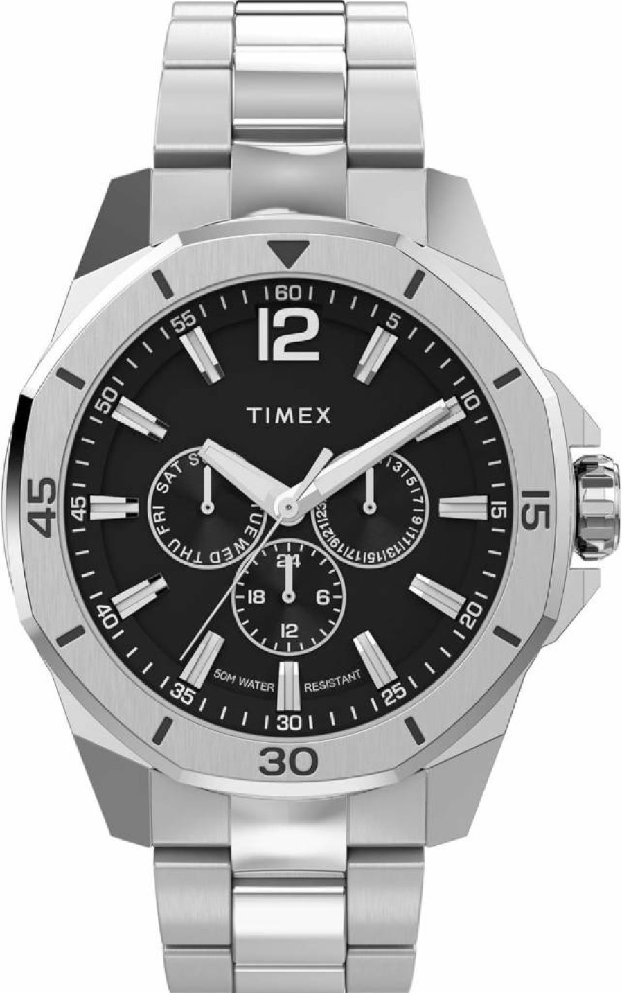 Timex Men's Essex Avenue 44mm Day-Date Quartz Watch with Leather Strap
