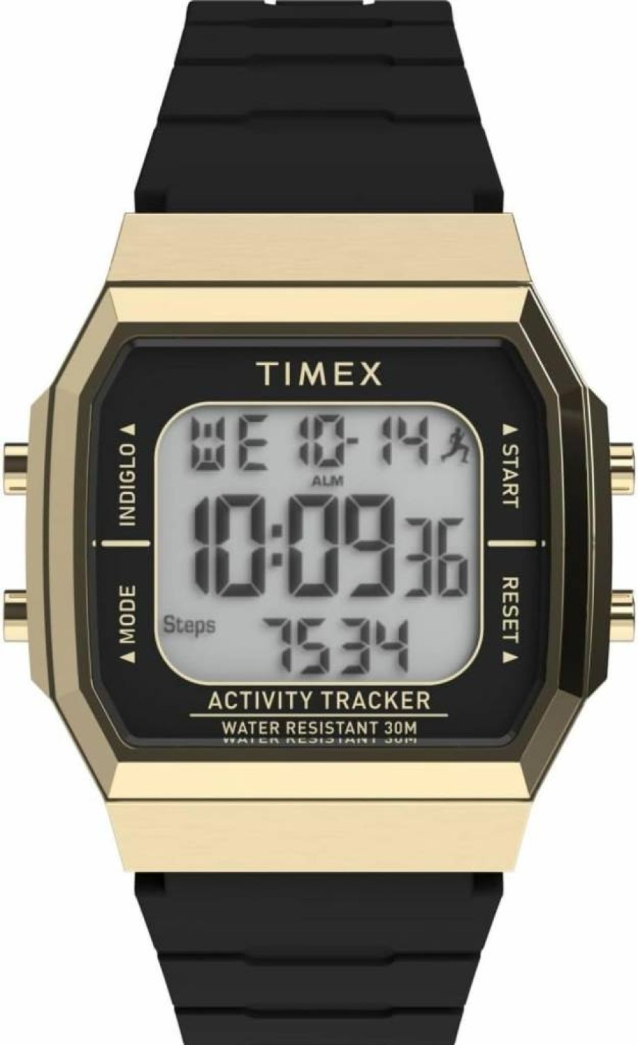 Timex Unisex 40mm Gold-Tone Digital Watch with Black Strap - Activity Tracker