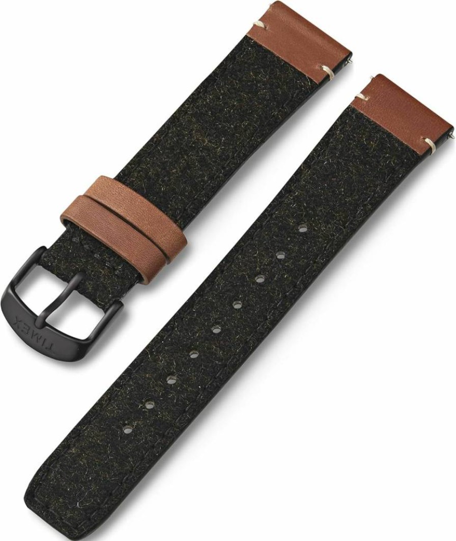 Timex 20mm Genuine Leather and Fabric Watch Strap in Tan & Brown with Silver-Tone Buckle
