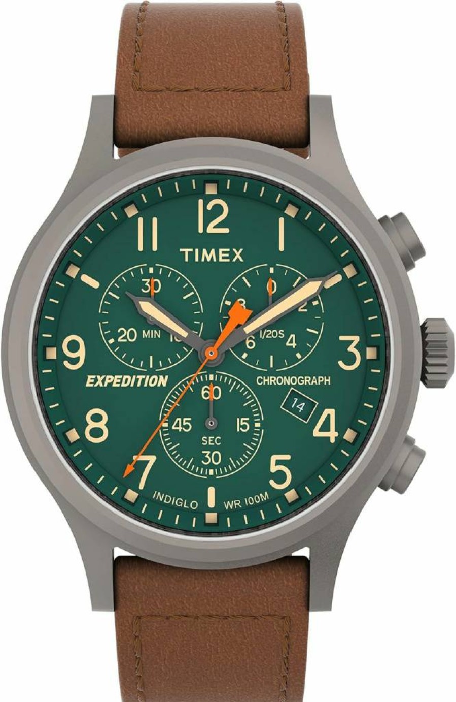 Timex Men's Expedition Scout Chrono Brass Case Leather Strap Casual Quartz Watch
