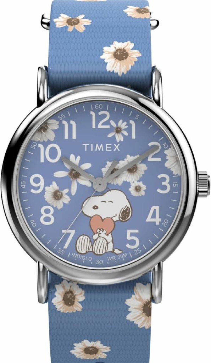 Timex Women's Peanuts Floral 38mm Pink Leather Strap White Dial Silver-Tone Case Watch