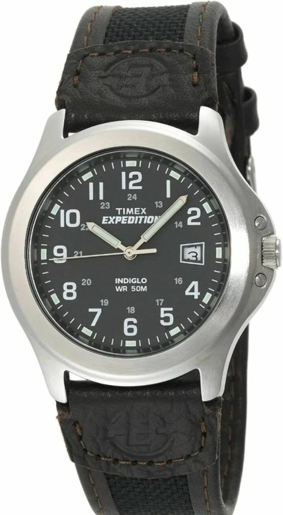 Timex Expedition 39mm Men's Analog Watch with Brown Leather Strap, Indiglo Backlight, Luminous Hands, 24-Hour Time, Date Function, 50M Water Resistance - Rugged Outdoor Watch